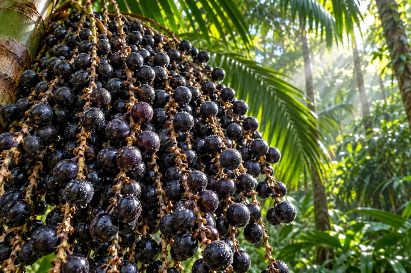Jagody palmy açaí w tropikalnej scenerii