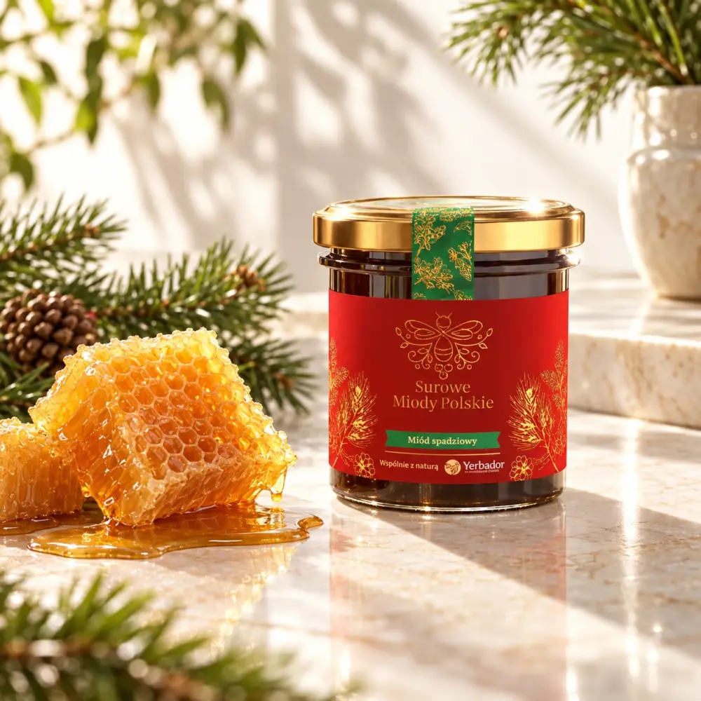 SUROWY MIÓD SPADZIOWY – ZE SPADZI IGLASTEJ – 400g SUROWY MIÓD SPADZIOWY – ZE SPADZI IGLASTEJ – 400g