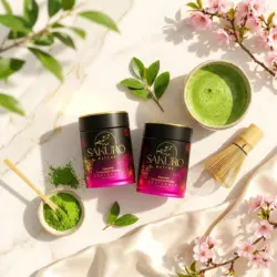 Sakuro Matcha 2× puszka Excellence 40g / suplement diety — kompozycja w słonecznym świetle
