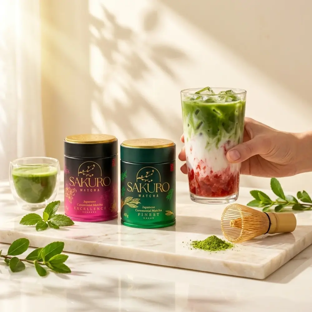 Sakuro Matcha Finest 40g + Excellence 40g / suplement diety Sakuro Matcha Finest 40g + Excellence 40g / suplement diety — propozycja podania