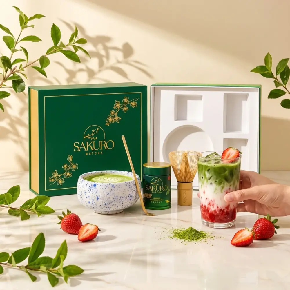Zestaw Matchy Finest w puszce 40g z czarką Biwa / suplement diety Zestaw Matchy Finest w puszce 40g z czarką Biwa / suplement diety — propozycja podania