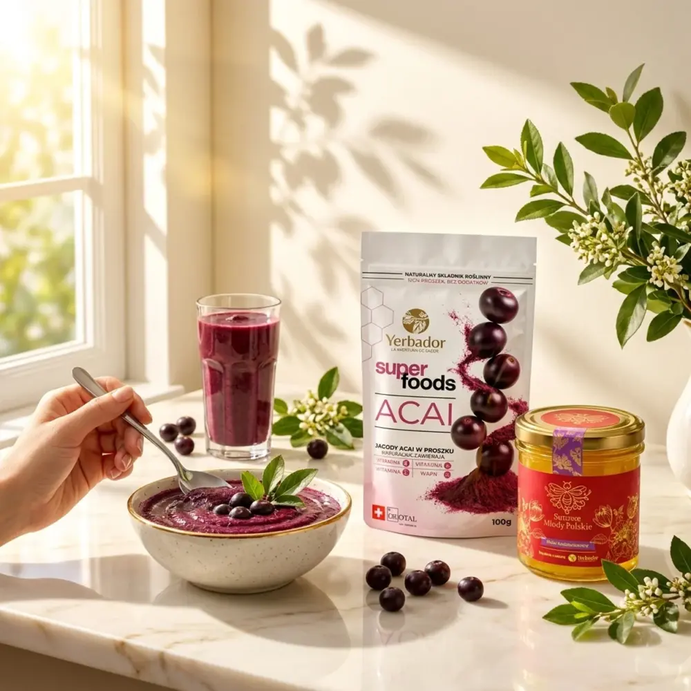 Jagody Acai w Proszku – 100 g – Źródło Witaminy A, C i E Jagody Acai w Proszku – 100 g – Źródło Witaminy A, C i E — propozycja podania