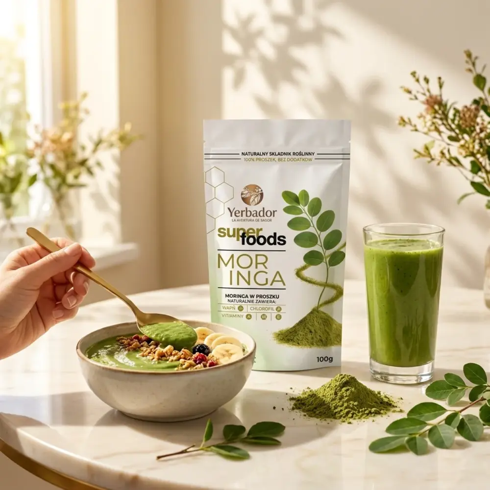 Moringa w Proszku – 100 g – Bogactwo Wapnia i Witamin A+E Moringa w Proszku – 100 g – Bogactwo Wapnia i Witamin A+E — propozycja podania
