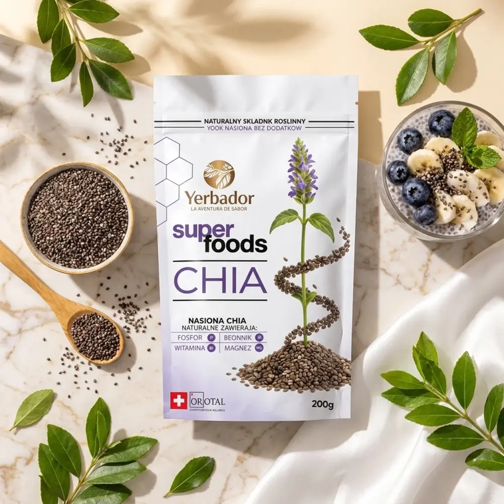 Nasiona Chia – 200 g – Naturalne Źródło Błonnika i Witaminy B1 Nasiona Chia – 200 g – Naturalne Źródło Błonnika i Witaminy B1 — kompozycja w słonecznym świetle