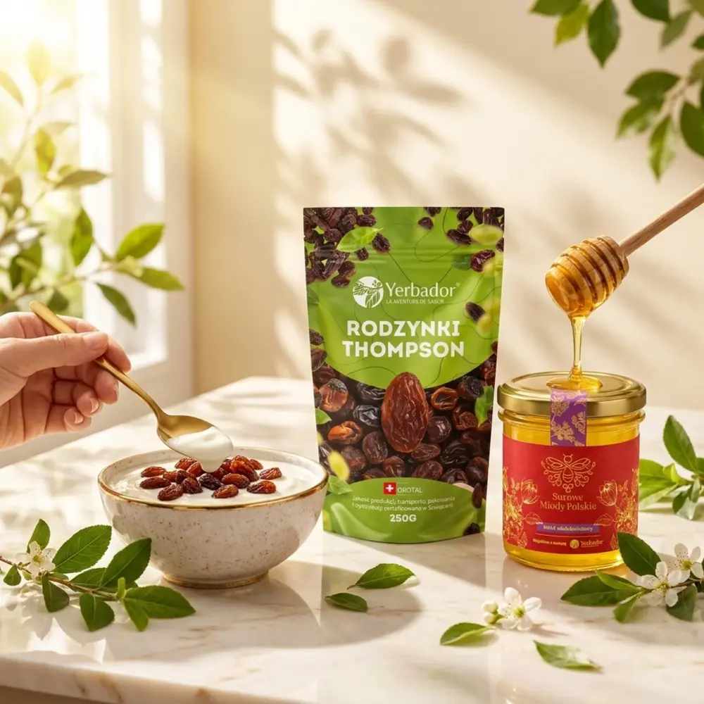 Rodzynki Thompson – 200 g – Naturalne Paliwo dla Mózgu i Energii Rodzynki Thompson – 200 g – Naturalne Paliwo dla Mózgu i Energii — propozycja podania