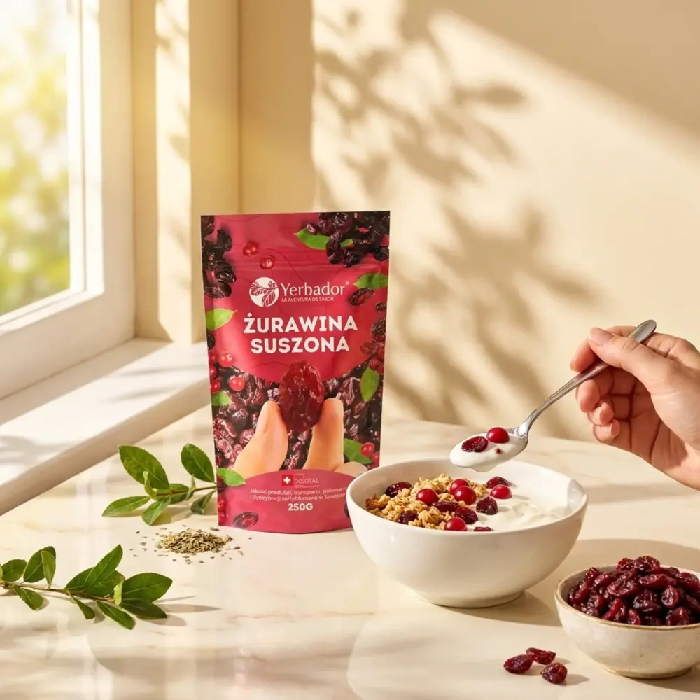 Żurawina Suszona – 250 g – Tarcza Oporności i Zdrowia Żurawina Suszona – 250 g – Tarcza Oporności i Zdrowia — propozycja podania