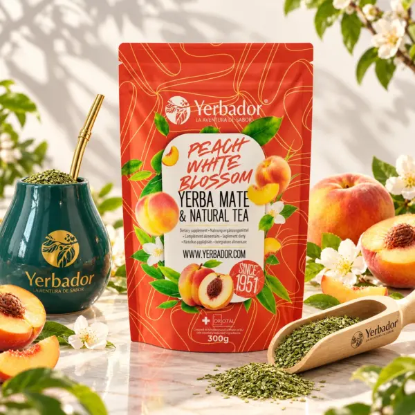 BRZOSKWINIOWY SAD – YERBA MATE + BIAŁA HERBATA + BUKOWY NABIERAK