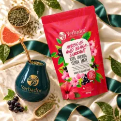 YERBA MATE – HIBISCUS I CZARNA PORZECZKA + NABIERAK BUKOWY — kompozycja w słonecznym świetle