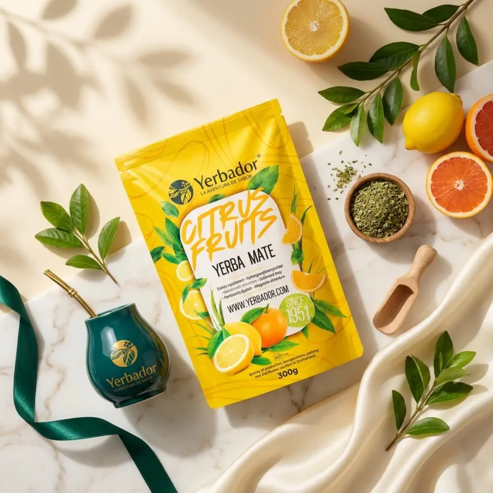 YERBA MATE YERBADOR – OWOCE CYTRUSOWE + BUKOWY NABIERAK YERBA MATE YERBADOR – OWOCE CYTRUSOWE + BUKOWY NABIERAK — kompozycja w słonecznym świetle