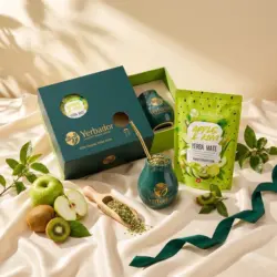 ZESTAW PREZENTOWY YERBA MATE – APPLE & KIWI + BUKOWY NABIERAK — kompozycja w słonecznym świetle