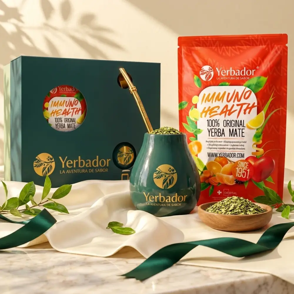 ZESTAW PREZENTOWY YERBA MATE – IMMUNO HEALTH + BUKOWY NABIERAK ZESTAW PREZENTOWY YERBA MATE – IMMUNO HEALTH + BUKOWY NABIERAK — kompozycja w słonecznym świetle