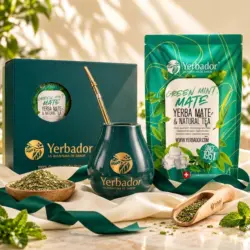 ZESTAW STARTOWY YERBA MATE – ZIELONA MIĘTA – YERBA MATE + ZIELONA HERBATA + NABIERAK BUKOWY — kompozycja w słonecznym świetle