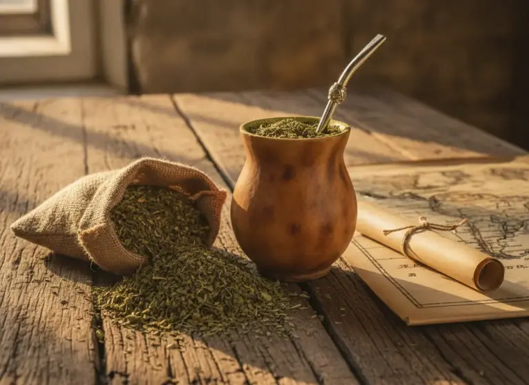 Historia yerba mate – matero z bombillą, susz i mapa Ameryki Południowej