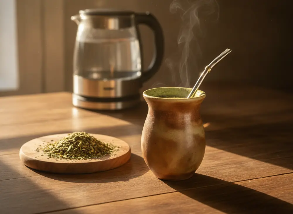 matero z bombillą i świeżo zaparzoną yerba mate