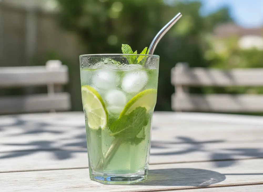 Tereré – yerba mate na zimno z limonką, miętą i lodem w szklance