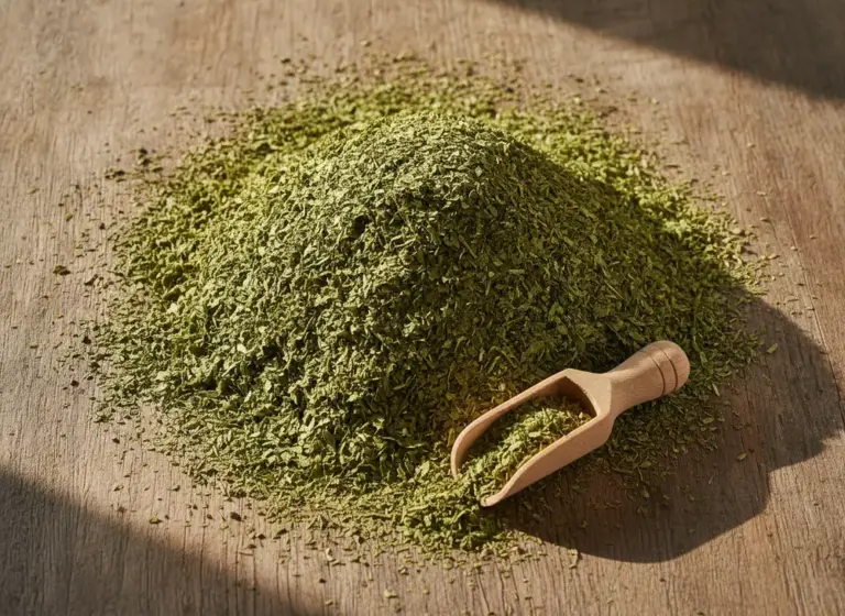 Yerba mate cena — suszone liście yerba mate na drewnianym stole