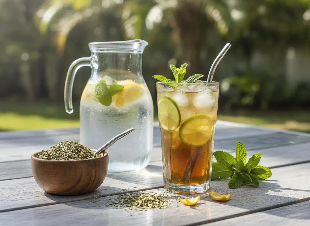 Tereré – yerba mate na zimno z limonką i miętą, w pełni roślinny napój