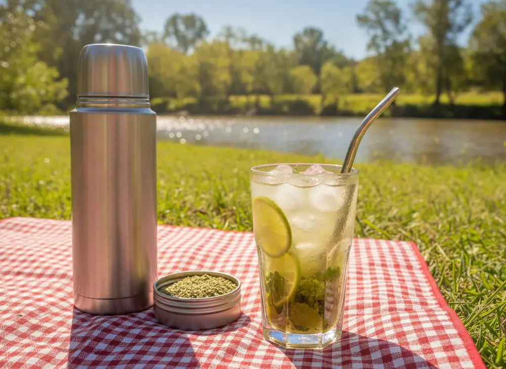 Tereré - yerba mate na zimno na pikniku nad rzeką we Wrocławiu