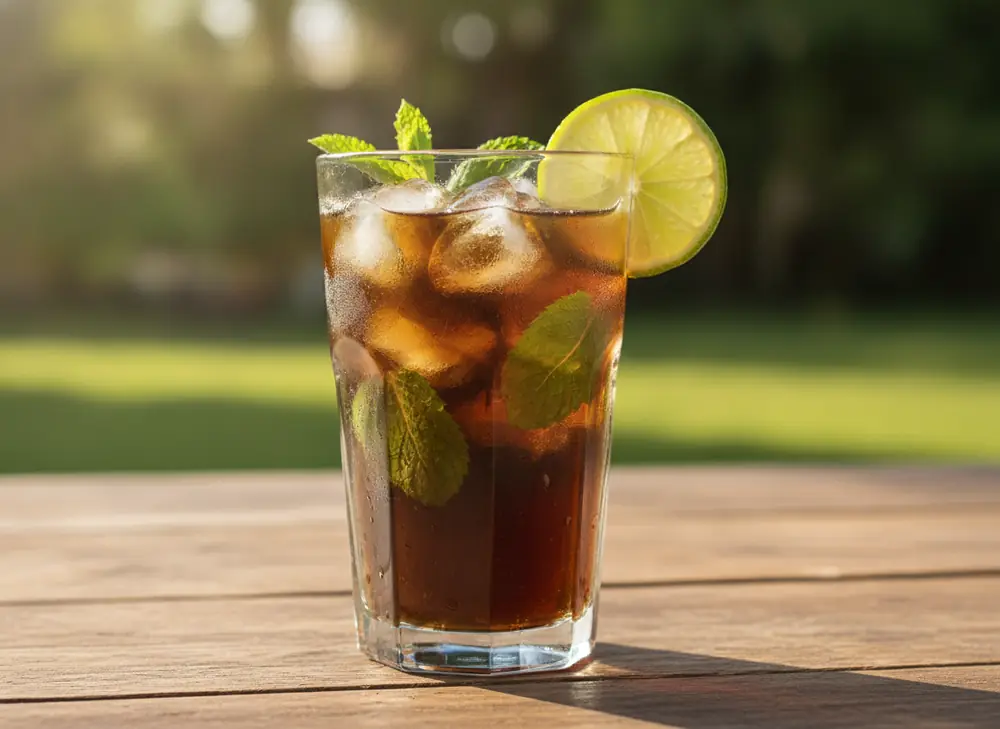 Szklanka mrożonej yerby mate smakowej z limonką, lodem i miętą