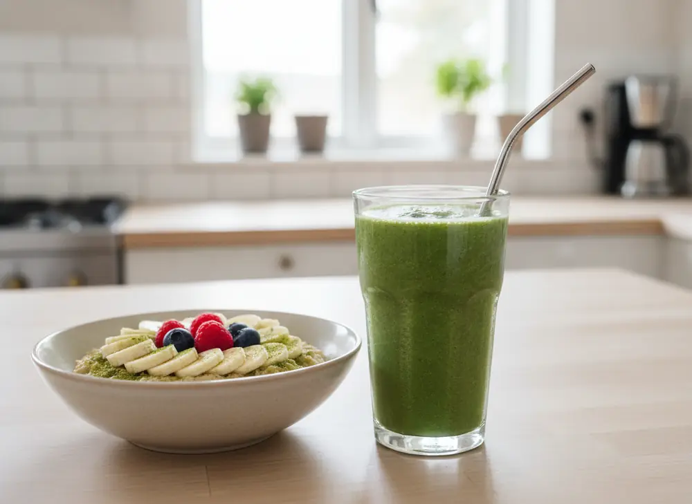 Zielone smoothie z moringą i owsianka z proszkiem moringa
