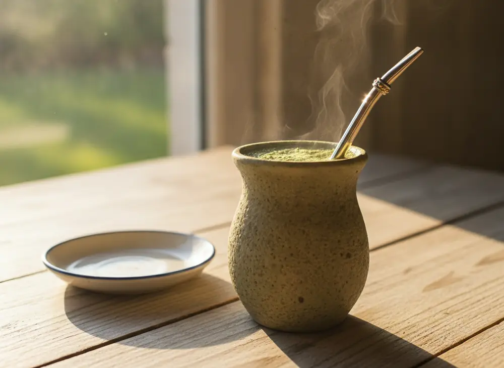 Yerba mate na czczo – matero z parującym naparem rano