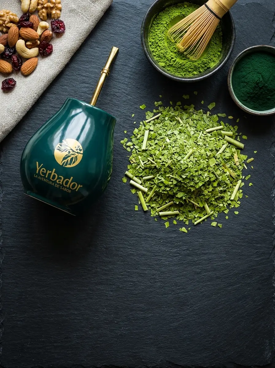 Matero Yerbador z yerba mate i złotą bombillą