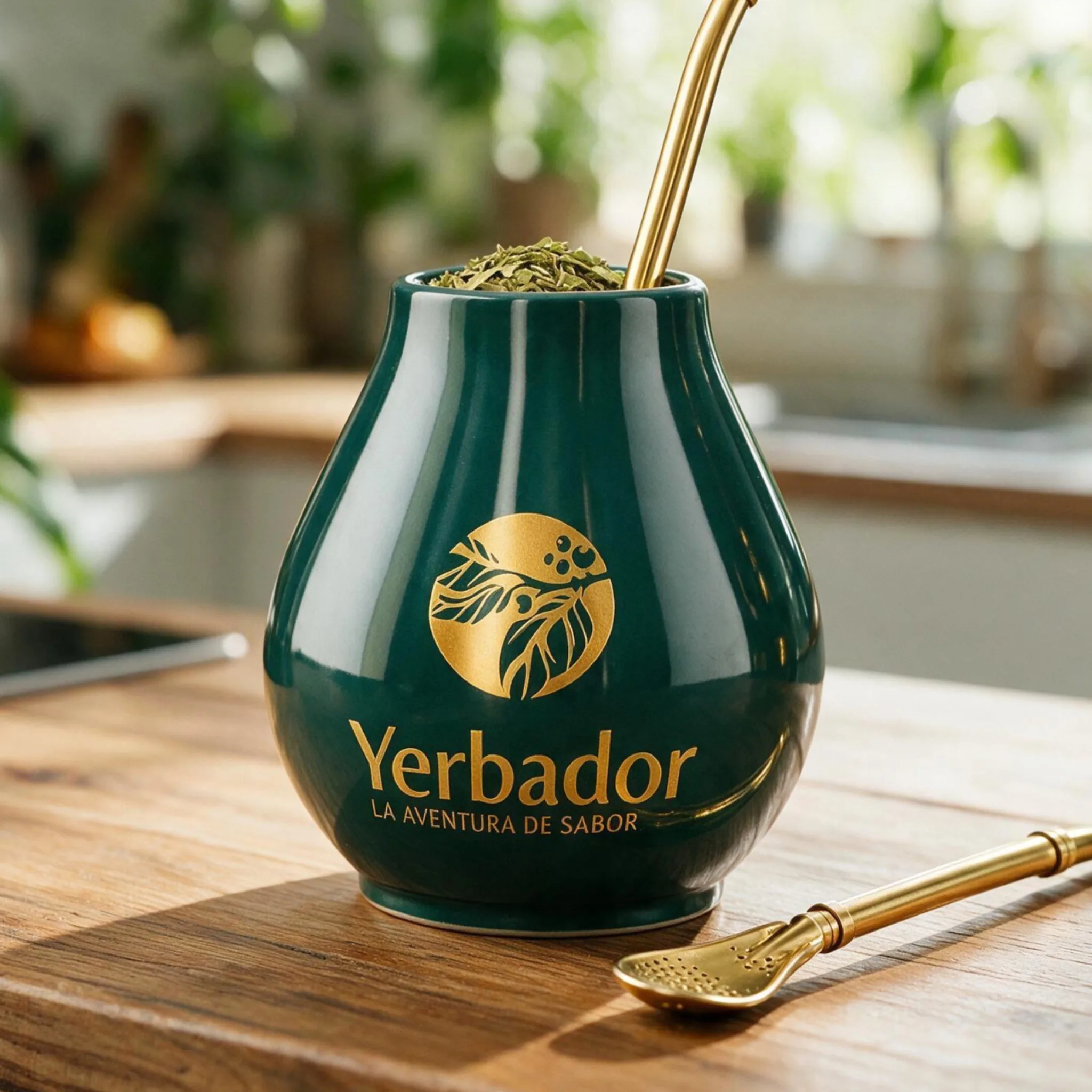 Matero Yerbador z bombillą, wypełnione suszem yerba mate