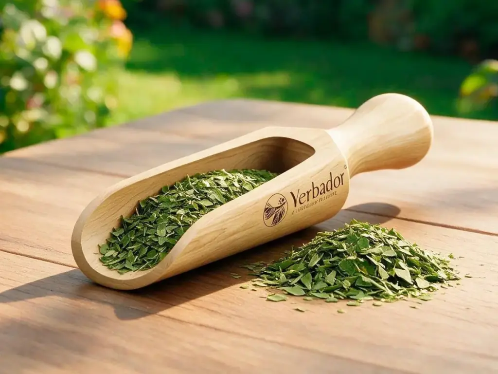 Bukowy nabierak Yerbador pełen żywo zielonego suszu yerba mate