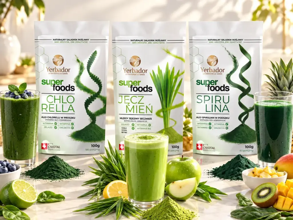 Zielone superfoods Yerbador z koktajlami z kiwi i jabłkiem