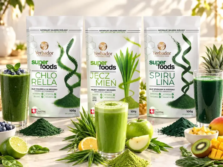 Trzy zielone superfoods Yerbador z koktajlami, kiwi i jabłkiem
