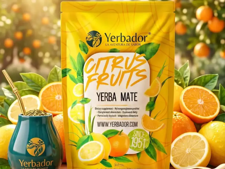 Yerba mate Citrus Fruits otoczona pomarańczami i cytrynami