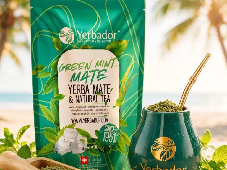 Yerba mate Green Mint z lodem i miętą na plaży — orzeźwiające tereré