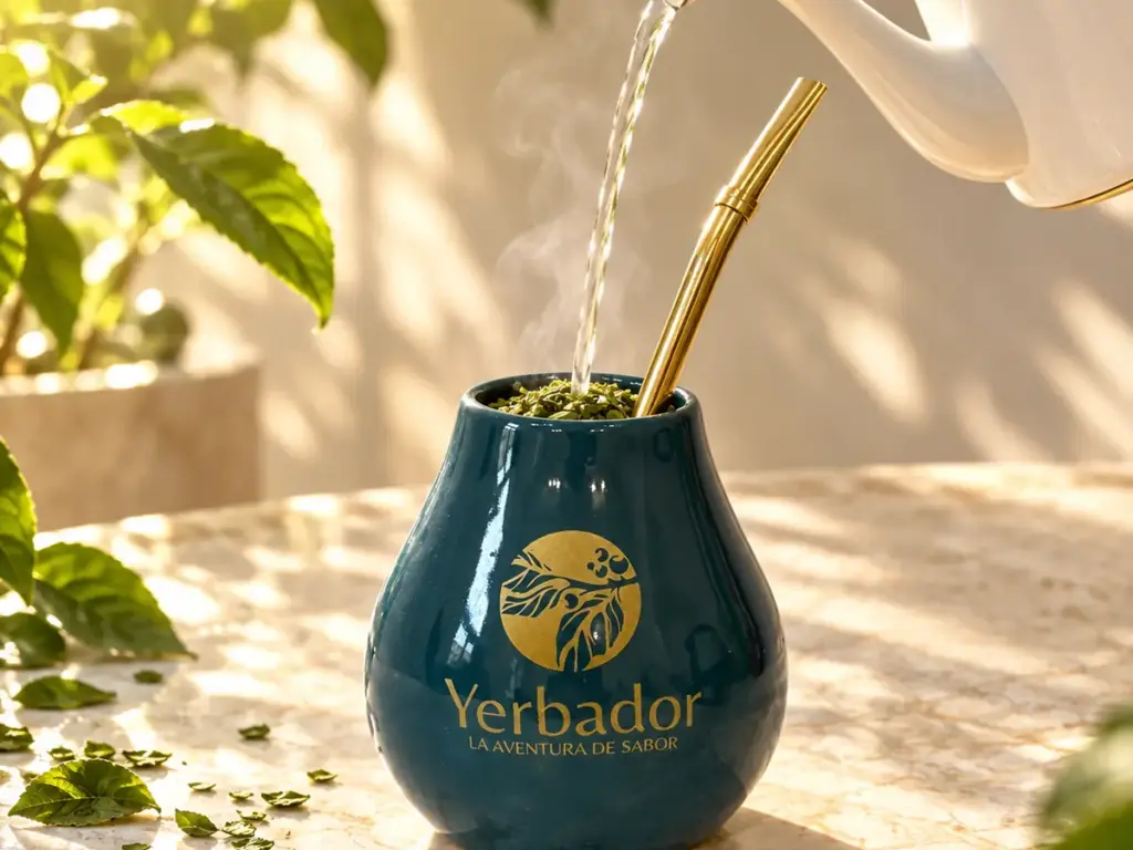 Bombilla: zalewanie yerba mate w matero Yerbador ciepłą wodą — krok 2