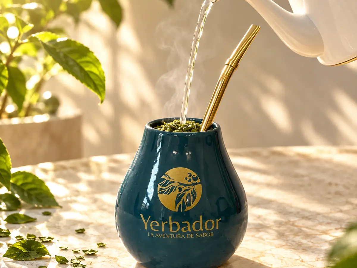 Zalewanie yerba mate w matero Yerbador ciepłą wodą — krok 2