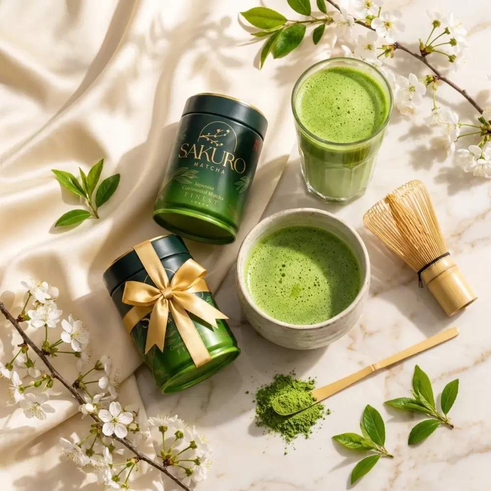 Sakuro Matcha 2+1 GRATIS — 3× puszka Finest 40g / suplement diety Sakuro Matcha 2+1 GRATIS — 3× puszka Finest 40g / suplement diety — kompozycja w słonecznym świetle