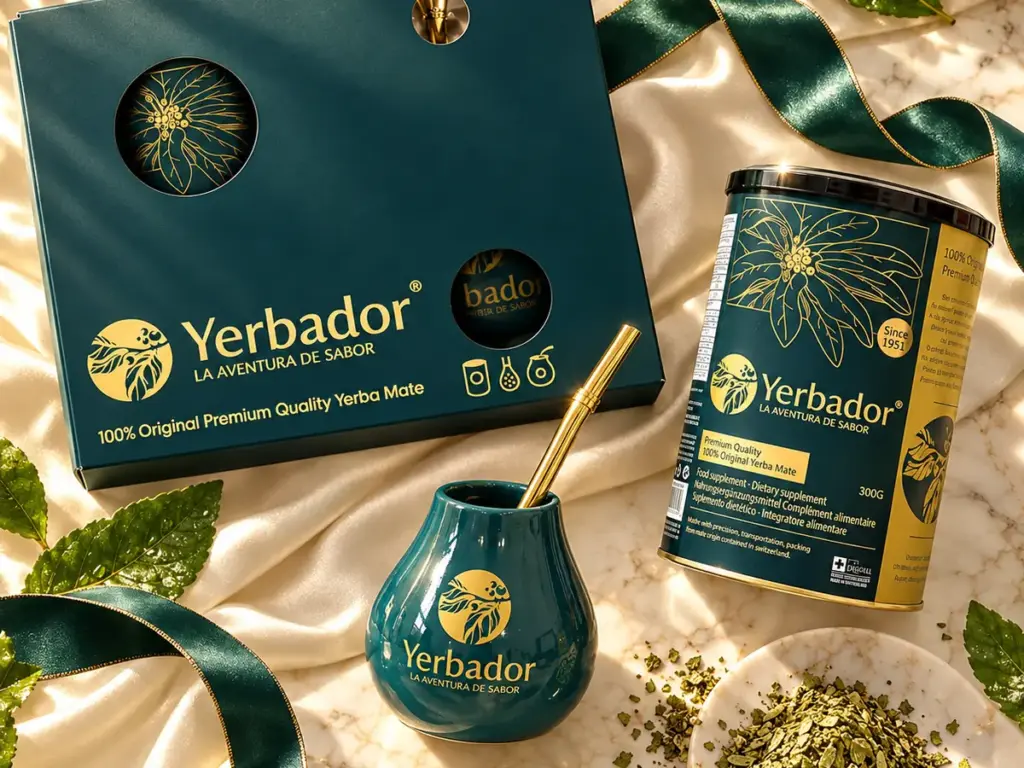 Zestaw Premium Yerbador z puszką yerba mate i matero — prezent dla firm